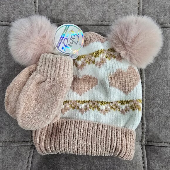 NWT Toby & Me Toddler Double Pom Hat and Mitten Set - Picture 1 of 4